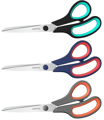 Ciseaux 3 Paires, 21,3cm Ciseaux Polyvalents avec Lames Ultra Tranchantes de 2,5mm, Prise en Main Confortable, Ciseaux en Acier Inoxydable Robustes, Ciseaux Droitier/Gaucher