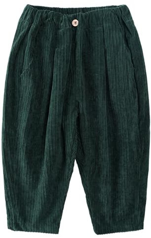 Volunboy Ragazzi Pantaloni Larghi in Velluto a Coste con Vita Elasticizzata e 3 Tasche per Bambini di 2-7 Anni(Verde,5-6 Anni,Taglia 120)