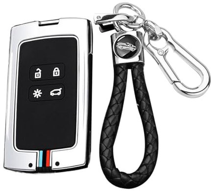 TECART Smart Autoschlüssel Hülle Cover Passt für Renault Arkana Megane Espace Scenic Laguna koleos Clio Master Bus Zoe Metal Schutzhülle Schlüsselcover Zubehör Auto Schlüssel 4 Taste Silber B