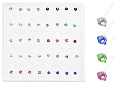 NyxSeat Lot de 20 piercings de nez colorés et 1 sac de rangement noir en plastique - Clous de nez papillon - Kit de boucles d'oreilles à faire soi-même - Unisexe - Convient pour Noël, Plastique