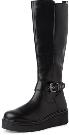 MARCO TOZZI Damen Hohe Stiefel ohne Absatz Kniehoch mit Plateau, Schwarz (Black), 39 EU