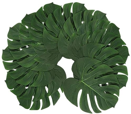 RunFar Shop 24pcs (35x29cm) Künstlich Tropische Blätter, Monstera Palmenblätter Deko für Hawaiian Strand Thema Party