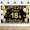 jijAcraft 18.Geburtstag Banner Schwarz Gold, 18. Geburtstag Party Dekoration,18 Geburtstag Hintergrund Banner Deko, Happy Birthday Banner Poster für Jungen Mädchen (185cm×115cm)