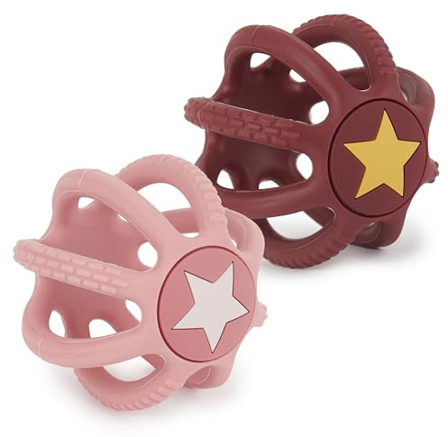 Bieco 2er Set Beiß- und Greifball Bälle für Baby aus Silikon - Rosy Sky
