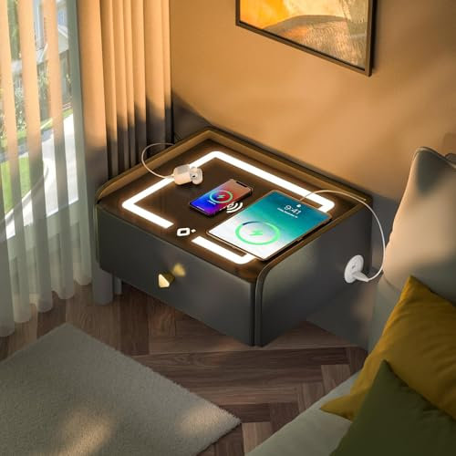 ihomemore Nachttisch Hängend Wandregal Mit Schublade Smart Nachttisch Schlafzimmermöbel-Optionen für Junge Erwachsene Schwarz