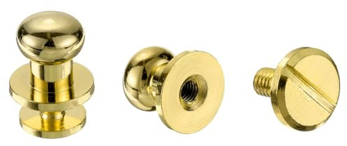 sourcing map 5 Set 8mm Solid Brass Round Head Stud Screw Rivets Post Fastener for DIY Leather Craft Belt Wallet Handbag Decoration Repairs, Gold Tone