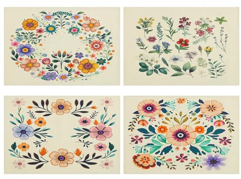 fanquare Platzsets Tischsets Nordische Pflanze Blumenmuster 4er Set, Baumwolle & Leinen Tischuntersetzer, 45x30cm für Restaurant Café Zuhause