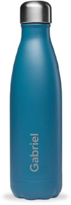 Qwetch - Bouteille Personnalisée Isotherme 500ml Matt - Gourde Nomade Inox Recyclé - 24h Froid et 12h Chaud - Etanche, Sans BPA & Réutilisable (Bleu canard)