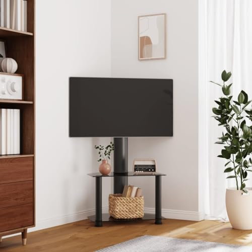 Homgoday Supporto TV Angolare 2 Livelli per 32-70 Pollici Nero, Mobile Porta TV Soggiorno,Tavolino per TV,Mobiletto Basso per TV da Salotto Industriale Supporto TV qq