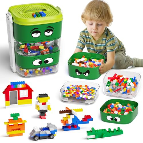 burgkidz Bausteine Spielzeug Set, 197 Stück Bauklötze Brick umfasst Flugzeug, Auto, Baum Form mit Blöcken Sortierer Box, kompatibel mit großen Marke Block, STEM Spielzeug Geschenk für Kinder 4+ Jahre