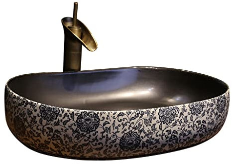 Tu Ye Vasque à Poser, Vasque à Poser Vasque à Poser Vasque à Poser en céramique créative Vasque à Poser Art rétro Vasque à Poser Ustensiles de Salle de Bain Lavabo avec Robinet Lavabo à récipient