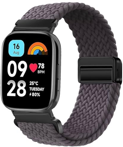 Issinlky Bracelet tressé en nylon pour Xiaomi Redmi Watch 3 Active, bracelet élastique noir pour montre connectée