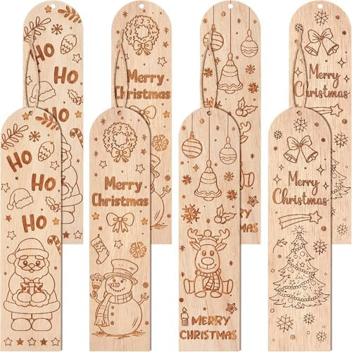 Dianelhall 8 Stück Weihnachtslesezeichen 18 x 4,5 cm Holz Lesezeichen mit Gravur Schneemann Weihnachtsmann Rentier Weihnachtsbaum Weihnachtsgeschenk für Buchliebhaber Frau Mann Erntedankfest