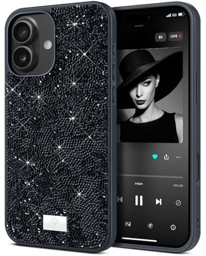 BEZ Case for iPhone 16 Plus Phone case Glitter, with Bling & Co. Series, Sparkle Diamond Crystal Bling Cover for iPhone 16 Plus, Jet Black