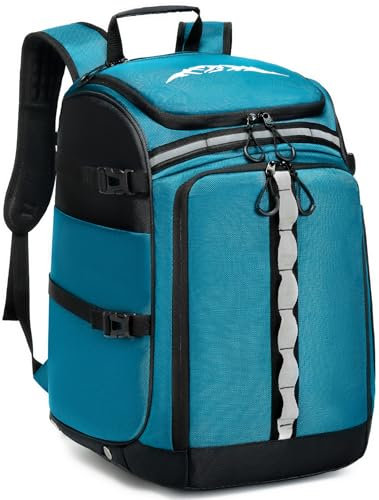 FRETHIND Skischuhrucksack 65L mit Helmfach & Skischuhtasche | Hochwertiges Nylon | Skirucksack für Skistiefel, Schlittschuhe, Inline-Skates | Winter Sport Reisetasche Blau