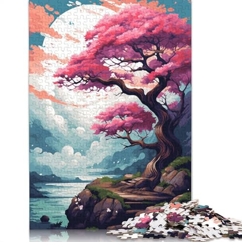 Puzzle für Erwachsene, Künstlerische Kirschbäume, 1000-teiliges Puzzle, Kartonpuzzle für Erwachsene und Kinder ab 12 Jahren, Puzzle, Familienunterhaltungsspielzeug, 38 x 26 cm