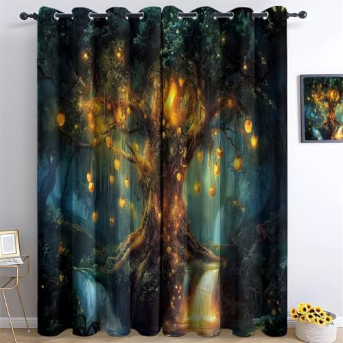 Kinderzimmer Blickdichte Vorhänge H200 X B70 cm (2Er Pack) Fantasie Pflanzen Magischer Dschungel – Uv-Schutz & Wärmeisolierend Bunt – Waschmaschinengeeignet, Schiebevorhängekompatibel