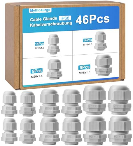Pack of 46 Cable Glands M12 M16 M20 M25, IP68 Waterproof Cable Grommet, Cable Glands for Outdoor Garden Control Box Junction Box, Plastic Nylon Cable Grommet