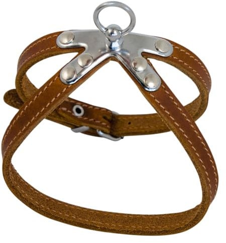 JACK AND VANILLA, Hundegeschirr aus cognacfarbenem Fettleder, verstellbar, 10 mm breit und 30 cm lang, widerstandsfähig und elegant, ideal für sichere Spaziergänge, Ledermodell