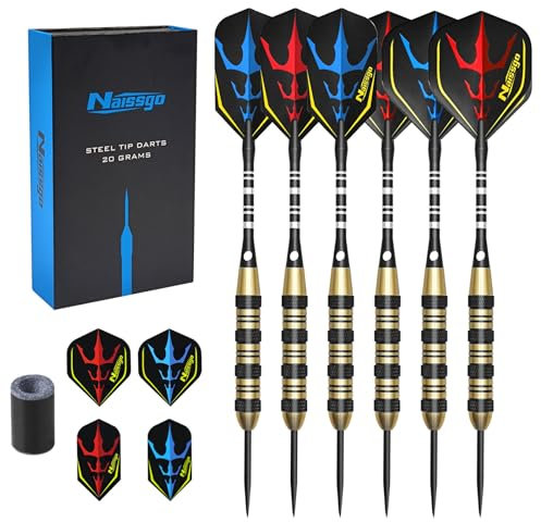 RAYNA GAMES Dartpfeile mit Metallspitze, 6 Stück Soft Darts Pfeile Set,Steel Dartpfeile Set Profi Steeldart Set Mit Aluminiumschäften, Steel-Dartpfeile Ideal für Zuhause, Spielzimmer,Clubs