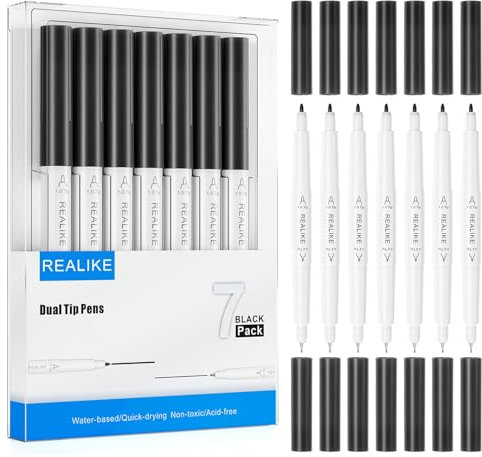 REALIKE Dual tips Black Marker Pens Compatible with Cricut Maker 3/4/Explore 3/Air 2/Air Medium1.0 Fine Point tip 0.4 for Drawing Writing Calligraphy