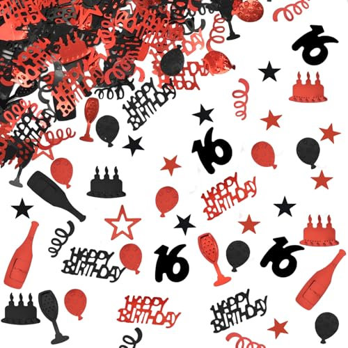 16 Geburtstag Deko Konfetti 16 Geburtstag dekoration Confetti 16. Streudeko Schwarz und Rot Frauen Männer
