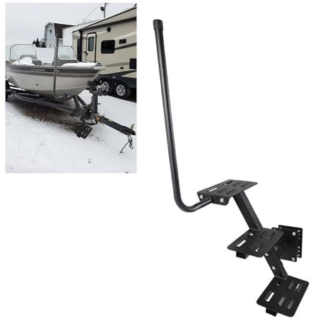 Professional Boat Trailer 3 Step, Paint Spray Steel Anti Slip Universal Heavy Duty Trailer Tongue Step Ladder with with Safety Grab Handle for Bass Boats RV