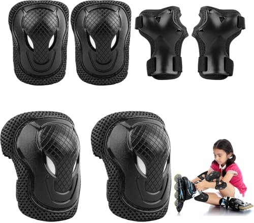 Knieschoner Kinder, Skate Protektoren Set, Schoner Inliner, Schutzausrüstung Set, für Skateboard, Inlineskates, Hoverboard, Fahrrad, Knieschützer und Ellenbogenschoner mit Handgelenkschützern 6 in 1