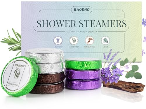 RAQEHO 8 Shower Steamers Aromatherapy - Relaxing Spa Steamers Self Care Body Relief Shower Bombs Essentials Eucalyptus Shower Tablets Stocking Stuffers Christmas Gifts White Elephant Gifts for Women
