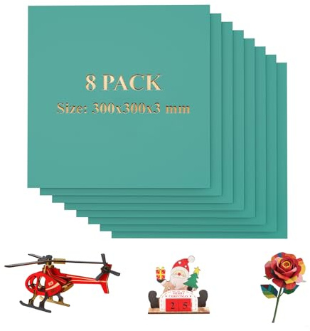 Uadme Farbige Sperrholzplatte 3mm, 8 Stück 300x300mm Linde Sperrhol, Holzplatte Laser Material für DIY Basteln, Modellbau, Kreative Kunstprojekte (Grün)