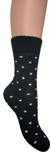 Jess & Lou Ribbed Socks Cosy Warm Fluffy Soft Wool Blend Colourful Pattern Loungewear Cute Patterns (UK, Alpha, One Size, Regular, Regular, Black Dots)