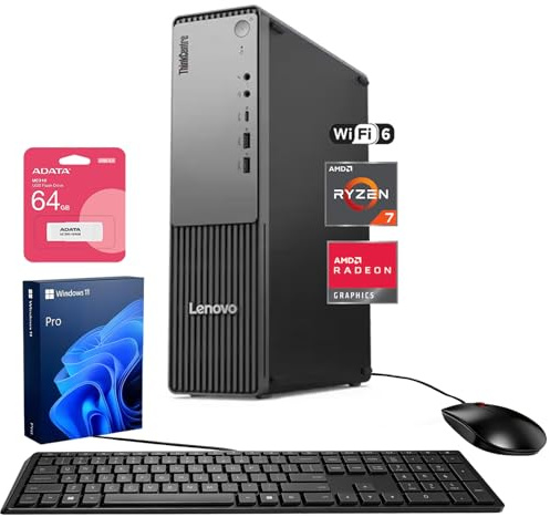 Lenovo ThinkCentre Neo 55s SFF Business AI Desktop, AMD Ryzen 7 250 (up to 5.10 GHz), 64GB DDR5, 2TB SSD, Wi-Fi 7, DP, Support 2-Monitor 4K, Wired KB & Mouse, Win 11 Pro, Flash Drive Bundle