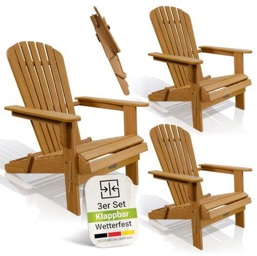 Juskys® Garten Liegestuhl Korfu 3er Set – aus Akazienholz, klappbar, 85x69x94 cm, Natur, geölt, Gartenstuhl, Sonnenliege