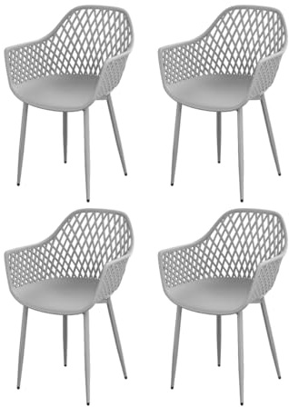 DazzlerE 4er Set Balkon Stühle, Outdoor Stuhl, PP-Schalenstuhl, Metallgestell, mit Armlehnen, Höhenverstellbare Bodengleiter, Belastbar bis 120 KG, Grau