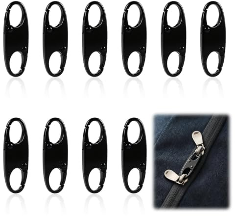 Stalora 10 Stück Abnehmbare Reißverschluss-Schieber, Diebstahlsicherung Rucksack Zipper, Anti-Diebstahl Verschluss für Gepäck, Handtasche, Koffer, Zelt, Praktisches Reise Zubehör (Schwarz)