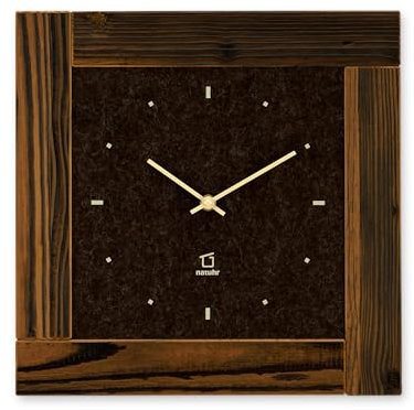 Natuhr Wanduhr Scheuer - Altholz Uhr mit Filz Holzuhr Fichte dunkel gedämpft geräuscharmes Uhrwerk (braun)