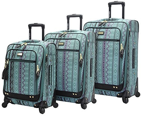 Steve Madden Designer-Gepäck-Kollektion, 3-teiliges Softside-Koffer-Set, erweiterbar, leicht, Reise-Set beinhaltet 50,8 cm Handgepäck, 61 cm und 71,1 cm karierte Koffer (Druck/Blaugrün), Blaugrün/Ein