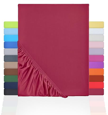 NatureMark Jersey Spannbettlaken, Spannbetttuch 100% Baumwolle in vielen Größen und Farben MARKENQUALITÄT ÖKOTEX Standard 100 | 90 x 200 cm - 100 x 200 cm - Bordeaux rot