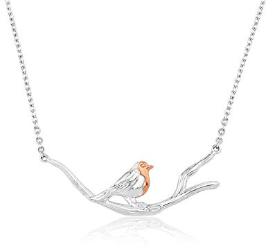 Gemma J: Halskette, Design: Rotkehlchen auf Ast, aus Sterling-Silber
