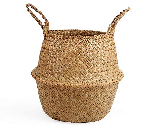 BlueMake Woven Seagrass Belly Basket for Storage, Plant Pot, Laundry, Picnic and Grocery (Large, Original)