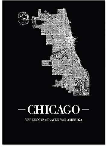 JUNIWORDS Stadtposter - Wähle Deine Stadt - Chicago - 21 x 30 cm Poster - Schrift A - Schwarz