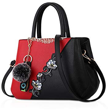 NICOLE & DORIS Handtaschen Damen modische Damenhandtaschen taschen Damen Umhängetaschen mit Blumenmuster Spleiß Farbe Weinrot