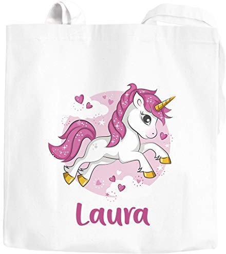 Beutel Einhorn mit Namen Unicorn Einkaufstasche SpecialMe® weiß 2 lange Henkel
