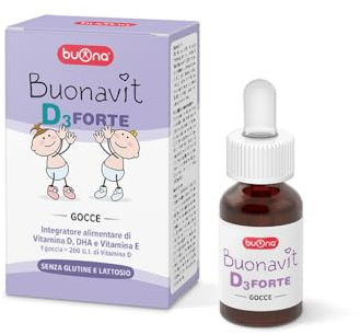 Buonavit D3 Forte Vitamina D3 Gocce Bambini 12 ml, con DHA e Vitamin E, Integratore Vitamina D Bambini, Neonati e Adolescenti, Senza Glutine e Lattosio, Vitamine con Pipetta Contagocce