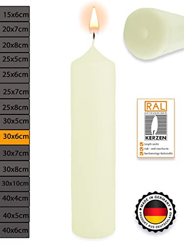 WikaKerzen Stumpenkerze-Rohling Blanko [ideal zum Basteln und Verzieren mit Wachs] zur Taufe Geburtstag Hochzeit Kommunion Altarkerze Kaminkerze Laternenkerze Dekokerze (Elfenbein, 30 x 6 cm)