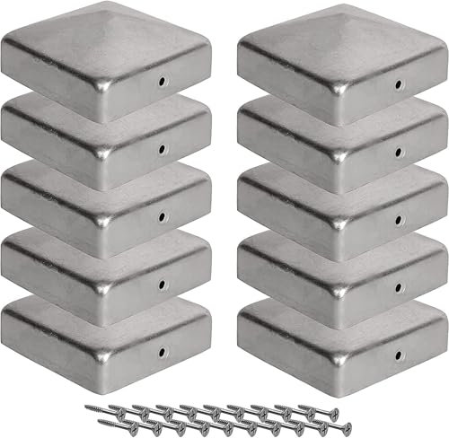 Pfostenkappen 12x12 cm - 10 Stück, 120x120 mm, Zaunpfosten Metall/Zaunpfosten verzinkt, Pyramiden Form - Pfostenabdeckung 12x12 / Kappen für Holzpfosten/Abdeckkappen für Zaunpfosten mit Schrauben