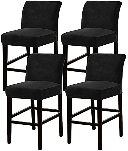 Barhocker Bezüge, Bar Stuhlhussen, Stretch Abnehmbarer waschbarer Stuhl Schonbezug für Short Swivel Dining Chair Rückenlehne Barhocker Stuhl (4 Pcs,Schwarz)