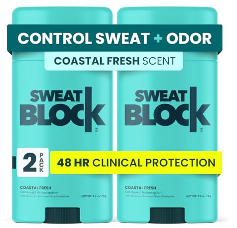 SweatBlock Clinical Strength Deodorant Antiperspirant, Coastal Fresh 2-Pack