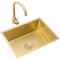 Éviers de cuisine Bol Simple en Or Brossé en Acier Inoxydable Carré Encastré Ou sous Plan avec Robinet Et Drain (Color : Gold, Size : 55×40cm)