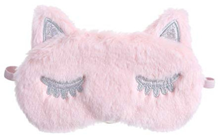 VALICLUD Rosa Plüsch Schlafmaske Kinder Augenmaske Mädchen Weicher Katze Schlafbrille Augenbinde für Arbeitsschlaf Schlafen